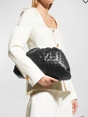 Black Leather Intercciato Knot Pouch